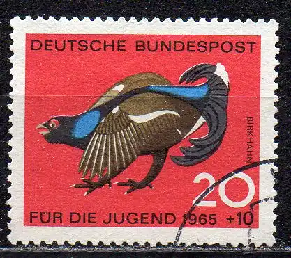 BRD, Mi-Nr. 466 gest., Jugend 1965: Jagdbares Federwild - Birkhuhn