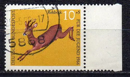 BRD, Mi-Nr. 511 gest., Rand rechts, Jugend 1966: Reh