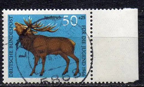 BRD, Mi-Nr. 514 gest., Rand rechts, Jugend 1966: Hirsch