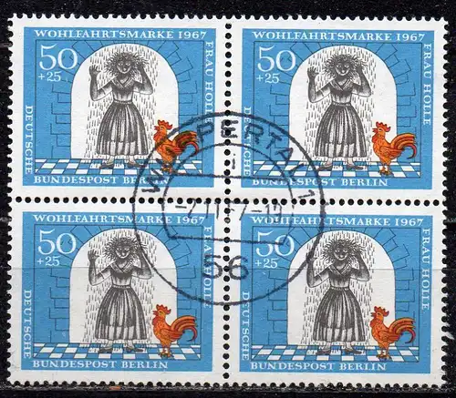 BRD, Mi-Nr. 541 gest., 4´er-Block, Wohlfahrt 1967, Märchen der Gebrüder Grimm: Frau Holle