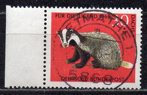 BRD, Mi-Nr. 551 gest., Rand links, Jugend 1968: Dachs