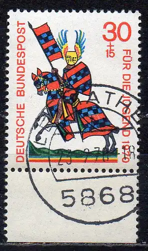 BRD, Mi-Nr. 614 gest., Rand unten, Jugend 1970, Minnesänger