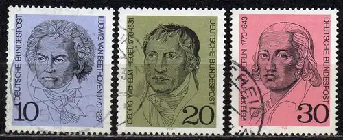 BRD, Mi-Nr. 616 - 618 gest., kompl., 200. Geburtstage von van Beethoven, Hegel und Hölderlin