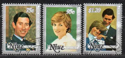 Niue, Mi-Nr. 421 - 423 gest., kompl., Hochzeit Prinz Charles u. Lady Di