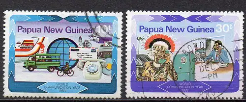 Papua Neuguinea, Mi-Nr. 463 + 465 gest., Welt-Kommunikationsjahr