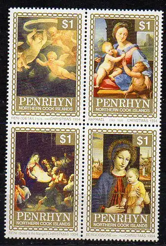 Penrhyn, Mi-Nr. 571, 572, 573 + 574 **, ZD, Weihnachten 1994