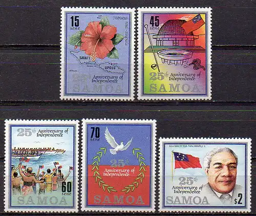 Samoa, Mi-Nr. 607 - 611 **, kompl., 25 Jahre Unabhängigkeit