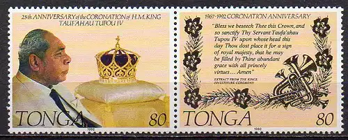Tonga, Mi-Nr. 1234 + 1235 **, ZD, 25. Krönungsjubiläum König Tupou IV.