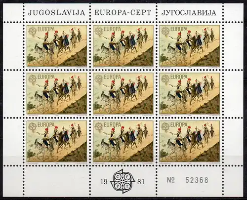 Jugoslawien, Mi-Nr. 1883 - 1884 **, Kleinbogensatz, Europa CEPT 1981