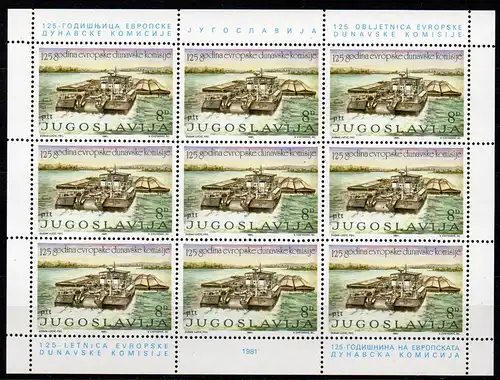 Jugoslawien, Mi-Nr. 1903 - 1904 **, Kleinbogensatz, 125 Jahre Europäische Donaukommission