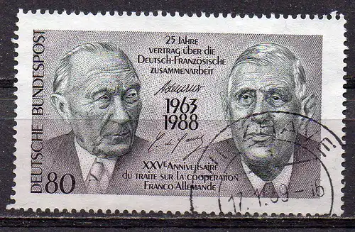 BRD, Mi-Nr. 1351 gest., 25 Jahre Vertrag über die deutsch-französische Zusammenarbeit - Adenauer / de Gaulle