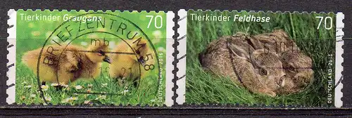 BRD, Mi-Nr. 3222 - 3223 gest., kompl., gestanzt, Tierkinder: Graugans und Feldhase