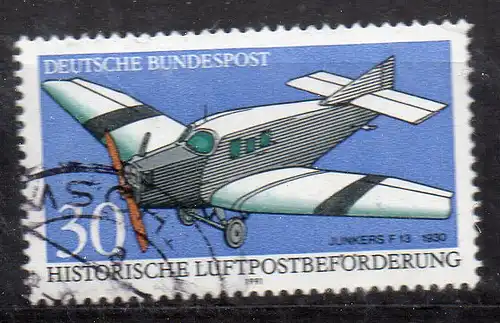 BRD, Mi-Nr. 1522 gest., Historische Luftpostbeförderung - Flugzeug Junkers F 13