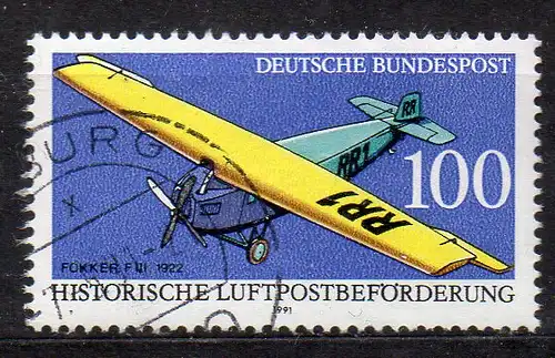 BRD, Mi-Nr. 1524 gest., Historische Luftpostbeförderung - Flugzeug Fokker F III