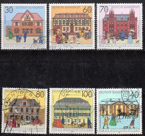 BRD, Mi-Nr. 1563 - 1568 gest., kompl., Wohlfahrt - historische Posthäuser in Deutschland
