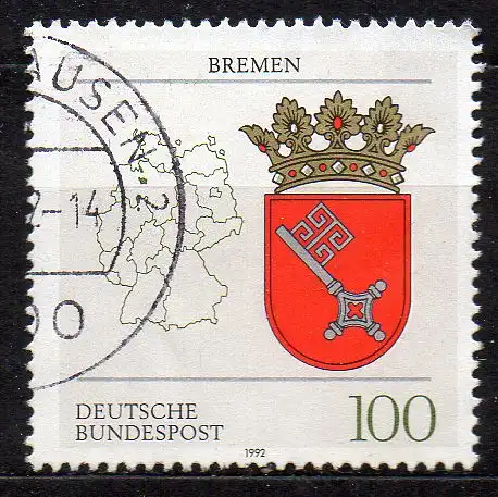 BRD, Mi-Nr. 1590 gest., Wappen der Länder - Bremen