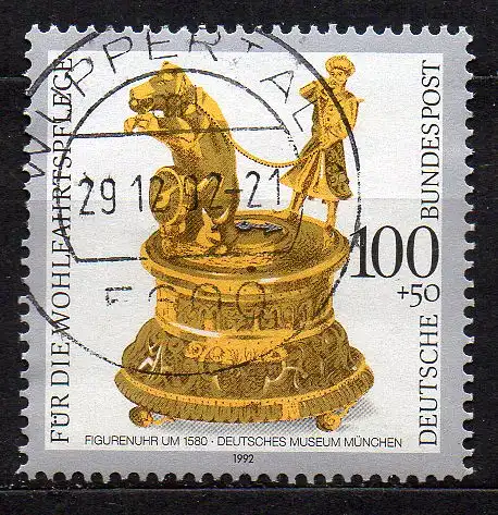 BRD, Mi-Nr. 1634 gest., Wohlfahrt 1992 - Kostbare alte Uhren
