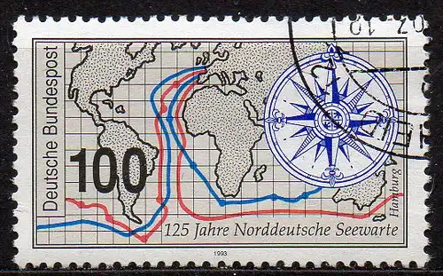 BRD, Mi-Nr. 1647 gest., 125 Jahre Norddeutsche Seewarte Hamburg