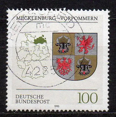 BRD, Mi-Nr. 1661 gest., Wappen der Länder - Mecklenburg-Vorpommern
