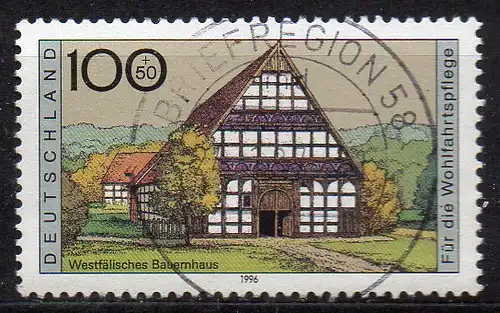 BRD, Mi-Nr. 1886 gest., Wohlfahrt 1996 - Bauernhäuser in Deutschland