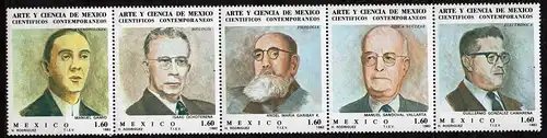 Mexiko, Mi-Nr. 1840 - 1844 **, kompl. im 5´er-Streifen, Wissenschaftler