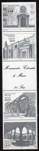 Mexiko, Mi-Nr. 1850 - 1853 **, kompl., Zusammendruck mit Zierfeld, Kolonial-Bauwerke