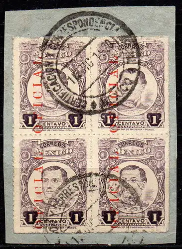 Mexiko, Dienstmarke Mi-Nr. 114 gest., 4´er-Block auf Briefstück