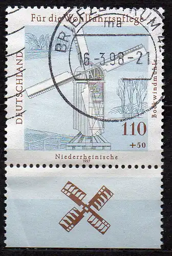 BRD, Mi-Nr. 1950 gest., Wohlfahrt 1997 - Mühlen in Deutschland