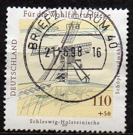 BRD, Mi-Nr. 1951 gest., Wohlfahrt 1997 - Mühlen in Deutschland