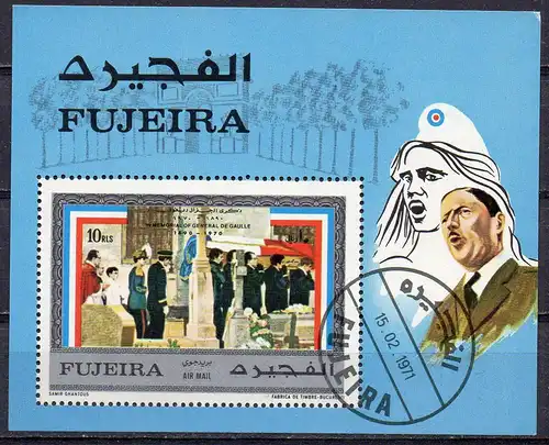 Fujeira, Block Mi-Nr. 44 A gest., Charles de Gaulle