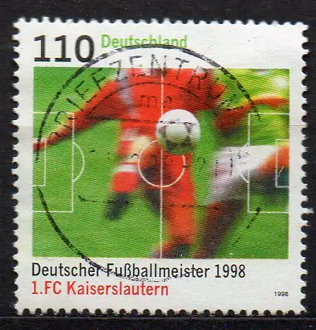 BRD, Mi-Nr. 2010 gest., Deutscher Fußballmeister 1998 - 1. FC Kaiserslautern