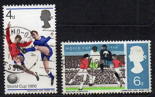 Großbritannien, Mi-Nr. 422 + 423 gest., Fußballweltmeisterschaft England 1966