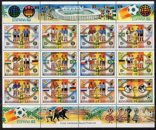 Lesotho, Mi-Nr. 373 - 384 **, ZD; Fußball-Weltmeisterschaft Spanien 1982