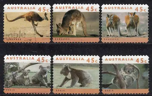 Australien, Mi-Nr. 1408 - 1413 gest., kompl., Känguruhs + Koalas