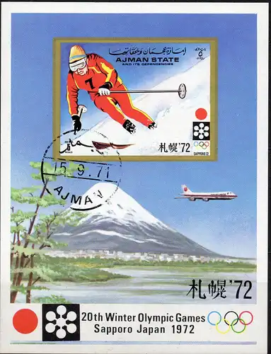 Ajman, Block Mi-Nr. 335 gest., Winterolympiade Sapporo 1972