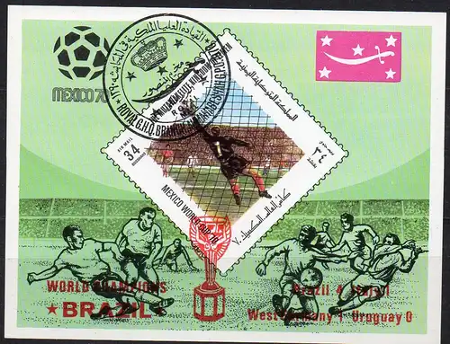 Jemen (Königreich), Block Mi-Nr. 192 B gest., Fußball-Weltmeisterschaft Mexiko 1970