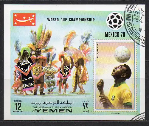 Jemen (Königreich), Block Mi-Nr. 220 gest., Fußball-Weltmeisterschaft Mexiko 1970