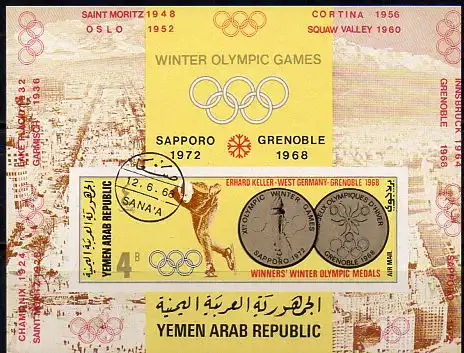 Jemen (Nordjemen), Block Mi-Nr. 74 B gest., Olympische Winterspiele