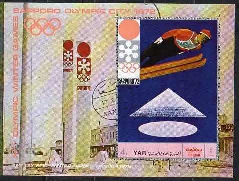 Jemen (Nordjemen), Block Mi-Nr. 147 gest., Olympische Winterspiele Sapporo 1972