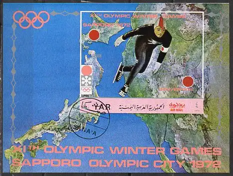 Jemen (Nordjemen), Block Mi-Nr. 148 gest., Olympische Winterspiele Sapporo 1972