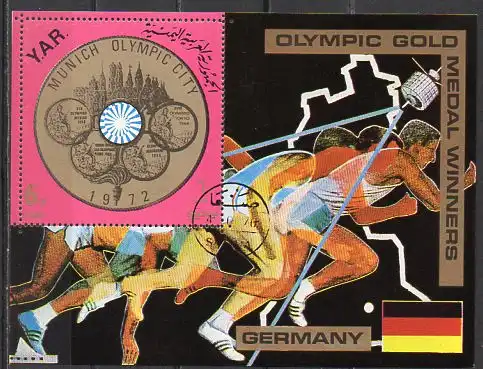Jemen (Nordjemen), Block Mi-Nr. 149 gest., München - Olympische Spiele 1972 Goldmedaillengewinner