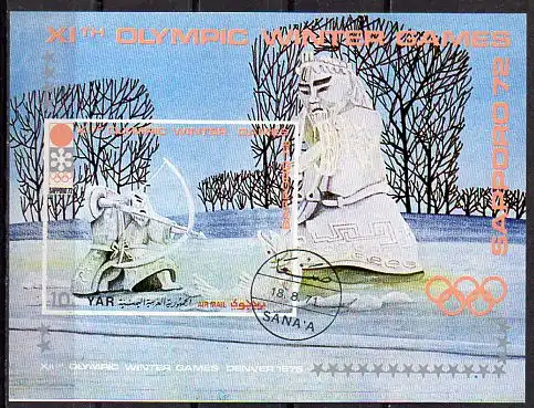 Jemen (Nordjemen), Block Mi-Nr. 162 gest., Olympische Winterspiele Sapporo 1972