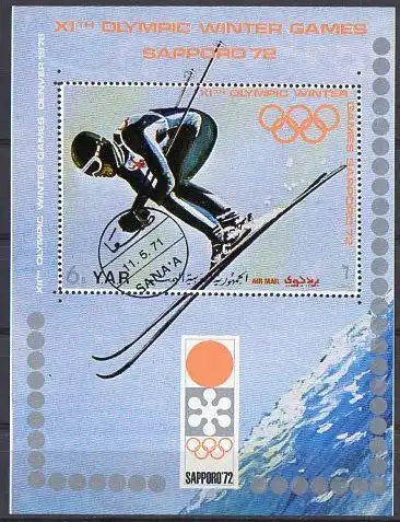 Jemen (Nordjemen), Block Mi-Nr. 172 gest., Olympische Winterspiele Sapporo 1972