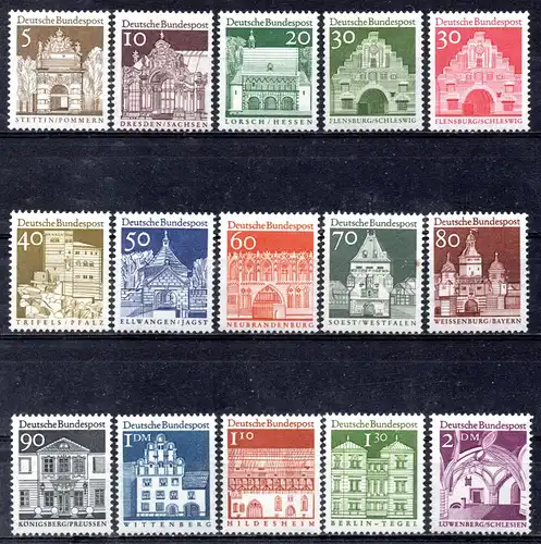 BRD, Mi-Nr. 489 - 503 **, kompl., DS Deutsche Bauwerke aus zwölf Jahrhunderten