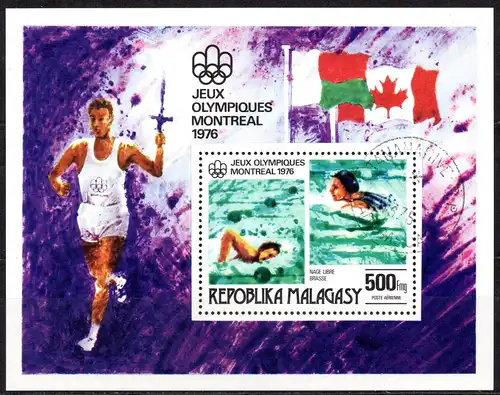 Madagaskar, Block Mi-Nr. 10 gest., Olympische Sommerspiele Montreal 1976 - Schwimmen