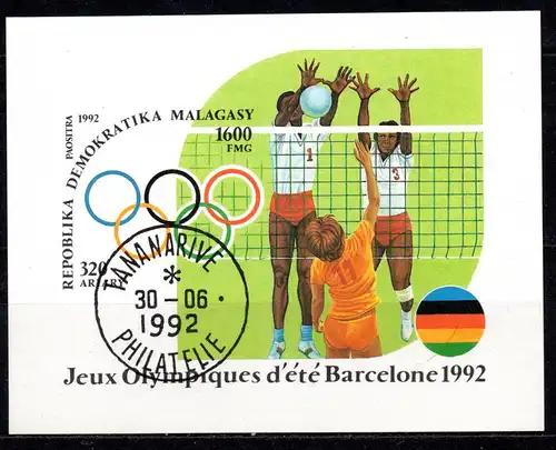 Madagaskar, Block Mi-Nr. 191 gest., Olympische Sommerspiele Barcelona 1992 - Volleyball