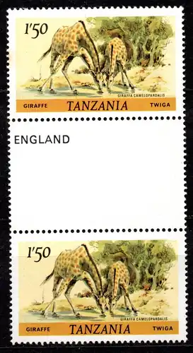 Tansania, Mi-Nr. 168 C **, Zwischenstegpaar, Giraffen
