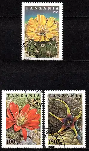 Tansania, Mi-Nr. 2160, 2161 + 2162 gest., Kakteenblüten