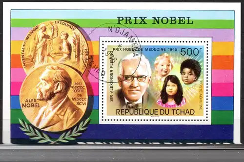 Tschad, Block Mi-Nr. 67 gest., 75 Jahre Nobelpreise