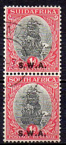 Südwestafrika, Mi-Nr. 114 + 115 gest., senkr. Paar, Segelschiff
